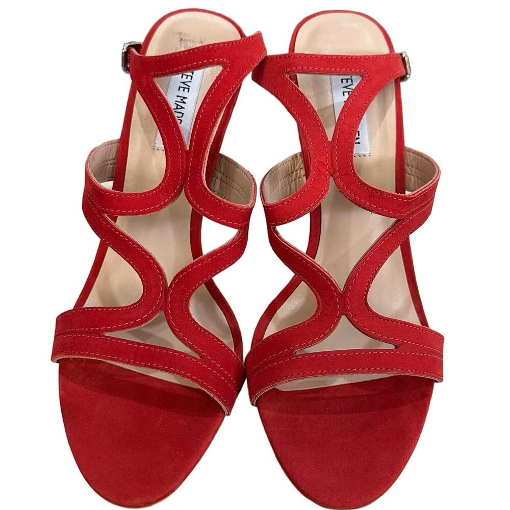 Steve Madden Sidney Red Suede‎ Strappy Heels Size 8.5 Made in Brazil - Picture 2 of 10